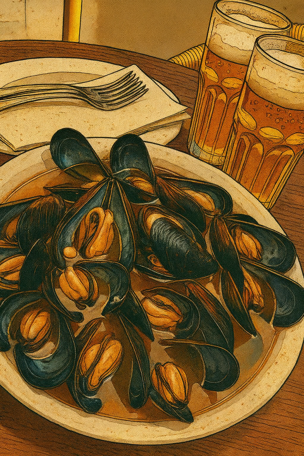Set of four Spanish Seafood Canvas Prints / 15 x 20cm