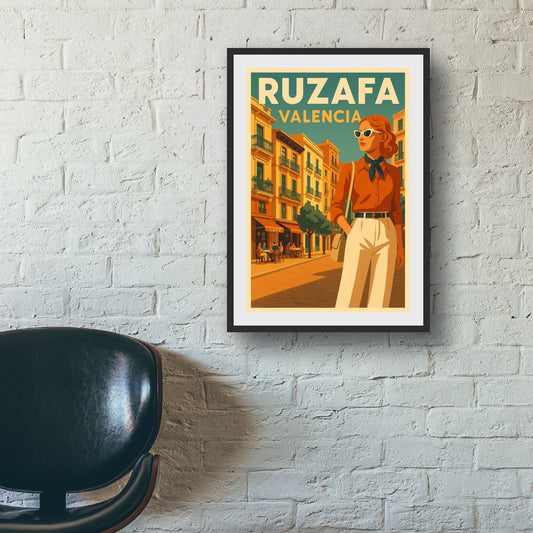 Valencia Ruzafa Original Retro Travel Poster Canvas Print