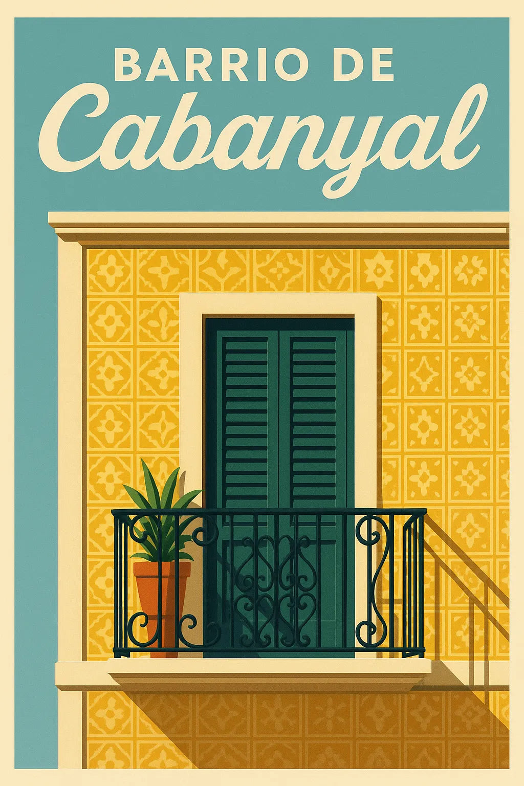 Barrio de Cabanyal Balcony: Original Canvas Print