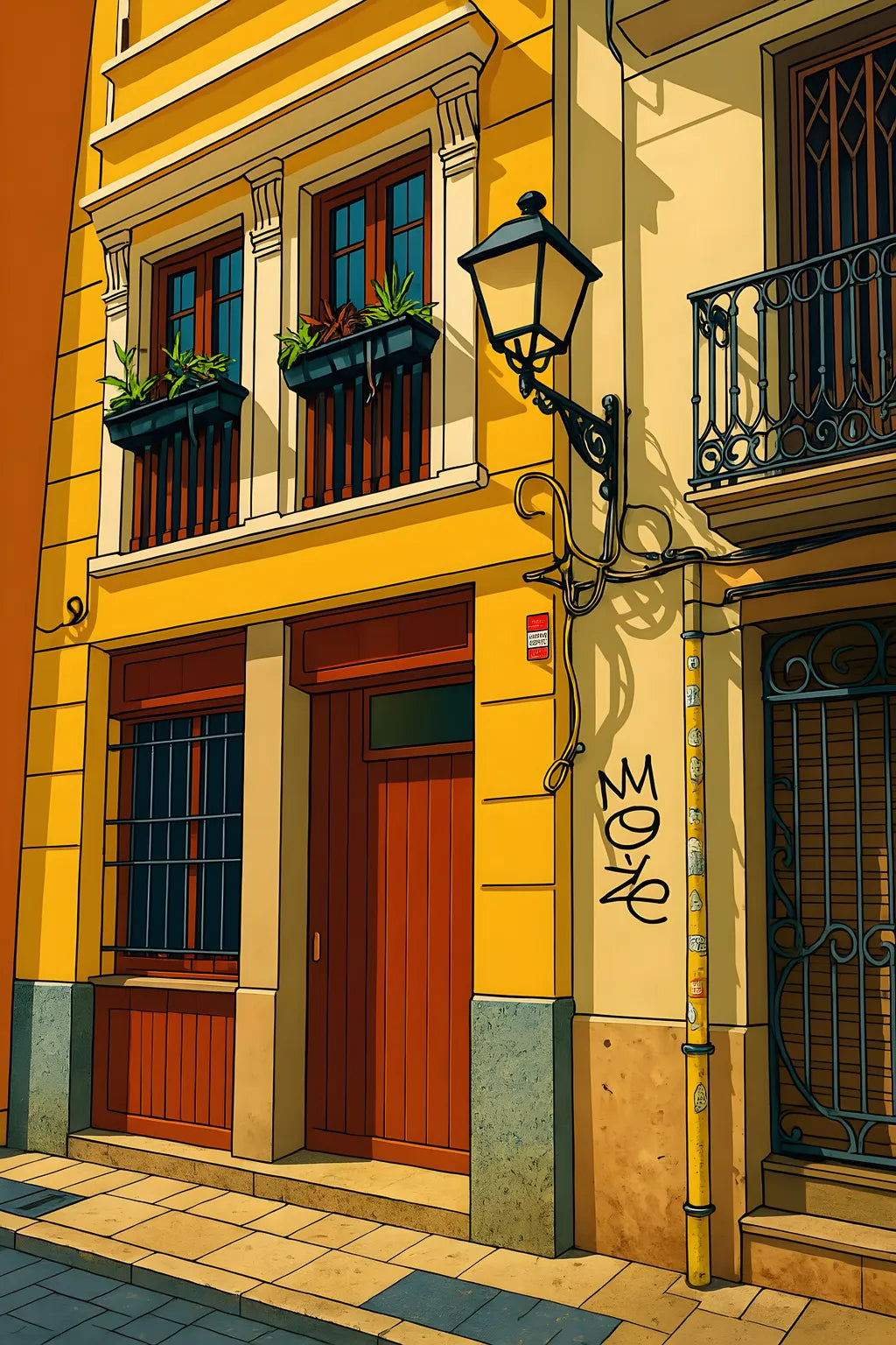 Old Town Street Scene Original Canvas Print