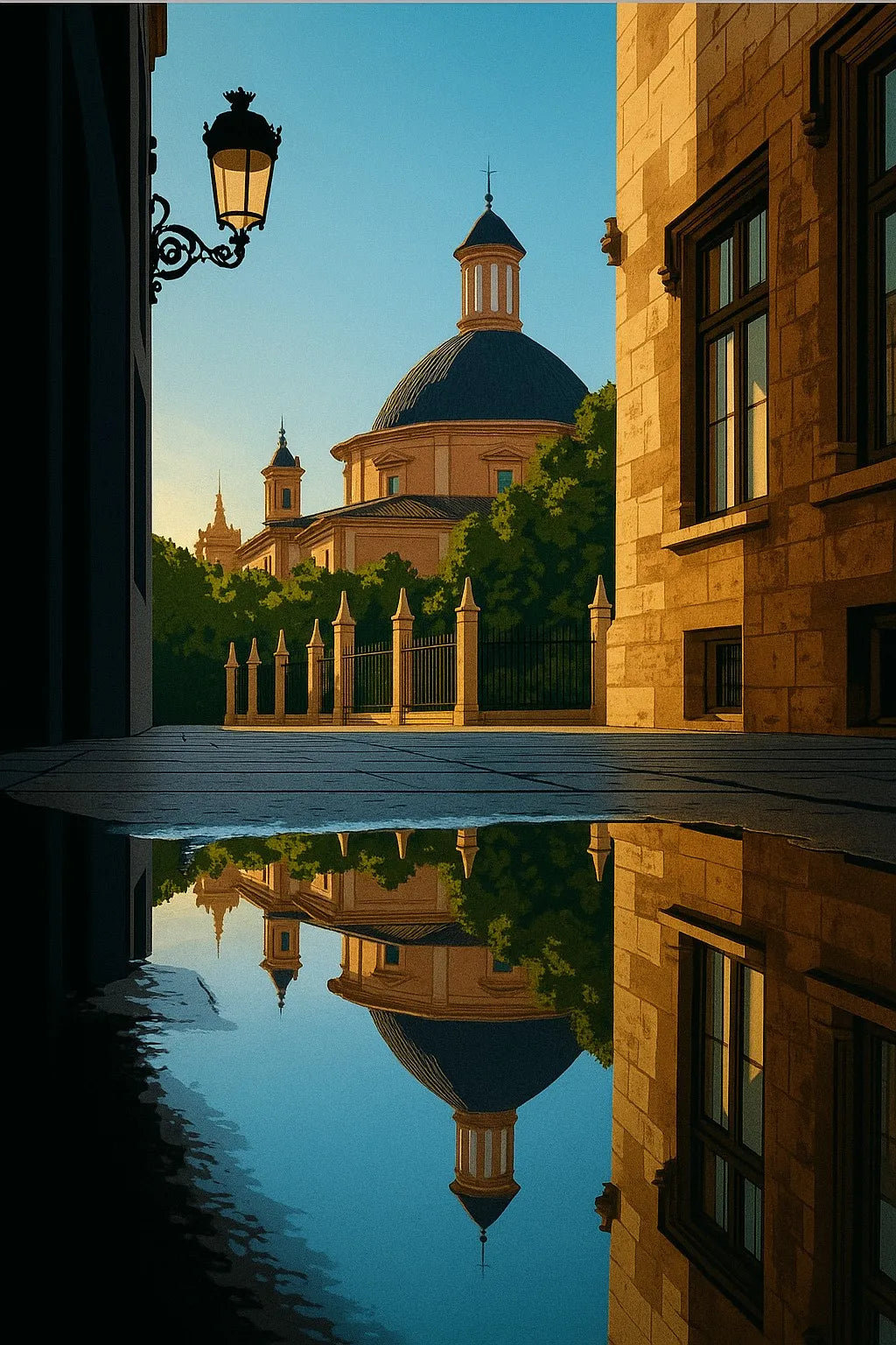 Reflection at Plaza de la Virgen Original Canvas Print