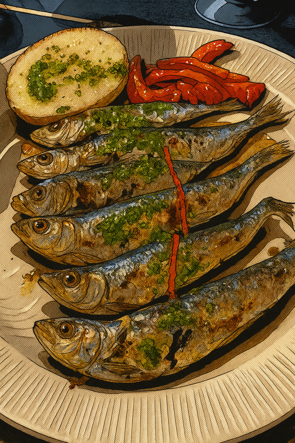 Set of four Spanish Seafood Canvas Prints / 15 x 20cm