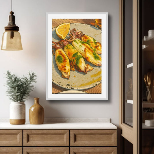 Set of four Spanish Seafood Canvas Prints / 15 x 20cm